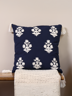 Indigo Embroidered Cotton Cushion
