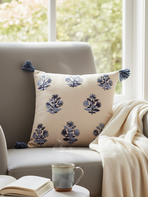 Elm Embroidered Cotton Cushion