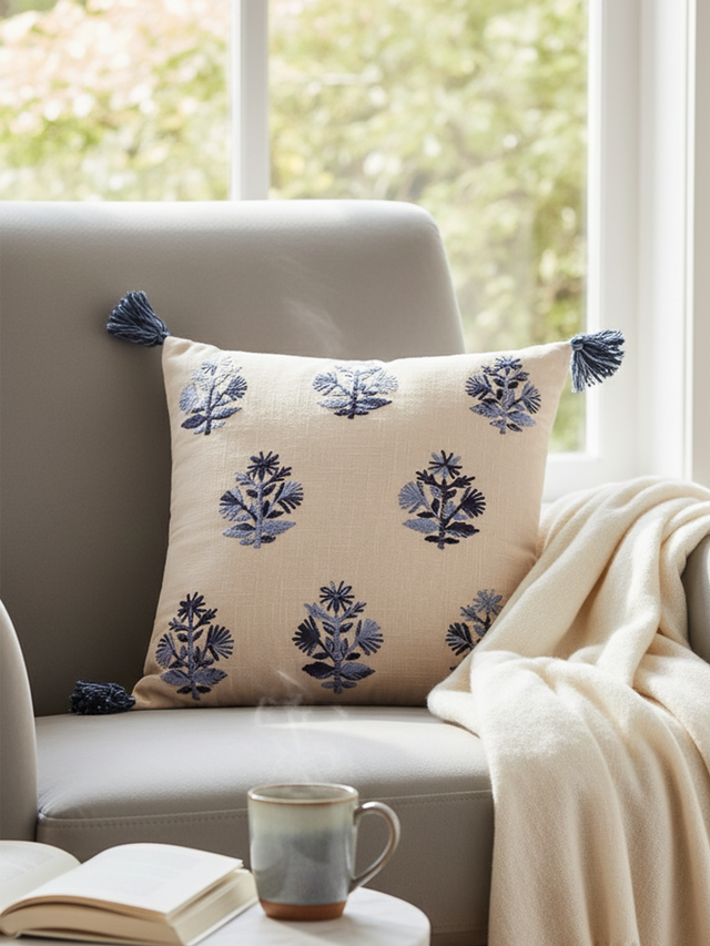 Elm Embroidered Cotton Cushion