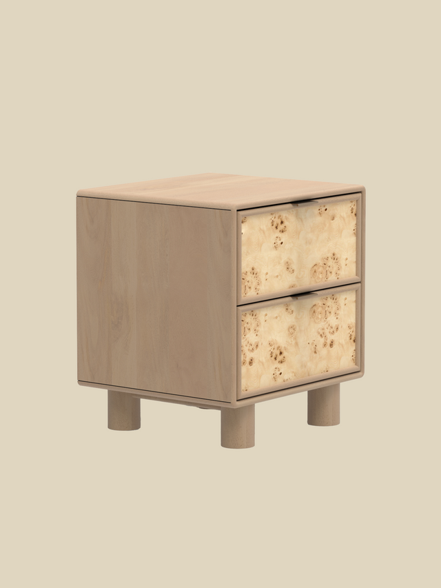Aurea Burl Two Drawer Bedside Table - Natural