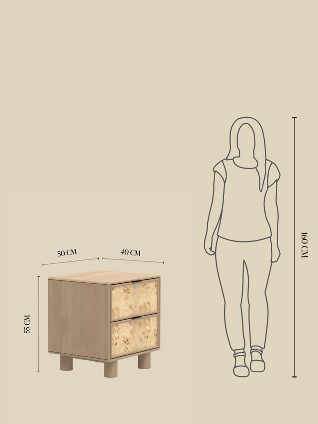 Aurea Burl Two Drawer Bedside Table - Natural