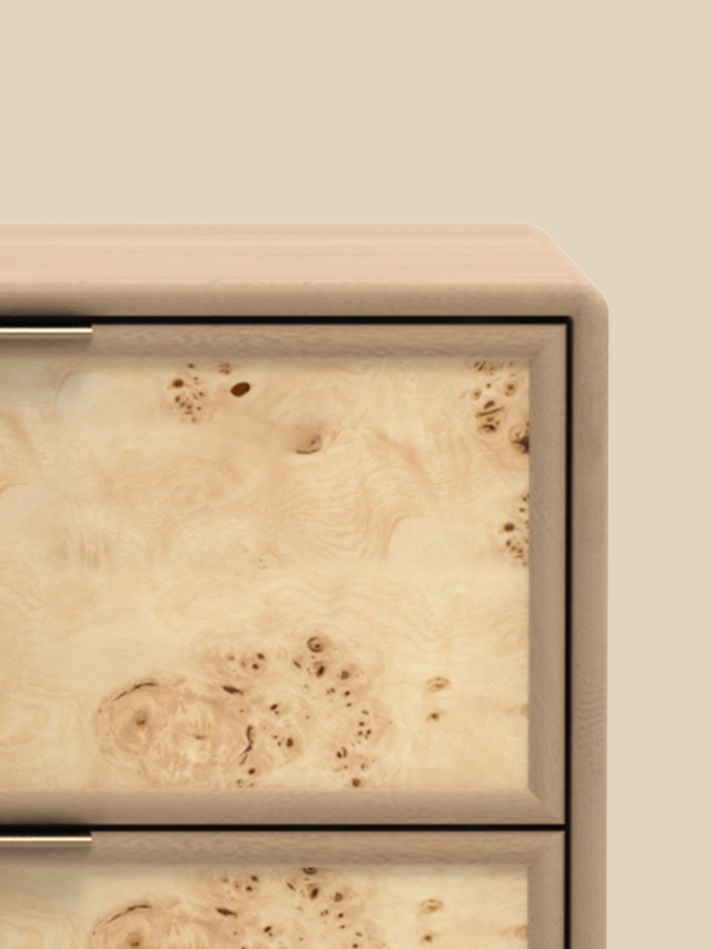 Aurea Burl Two Drawer Bedside Table - Natural