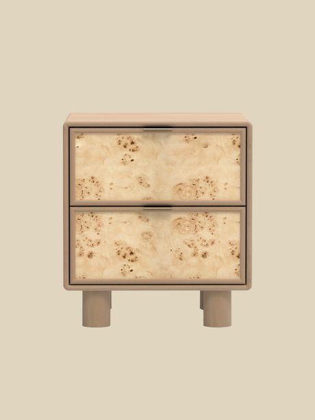 Aurea Burl Two Drawer Bedside Table - Natural