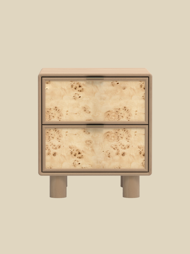 Aurea Burl Two Drawer Bedside Table - Natural