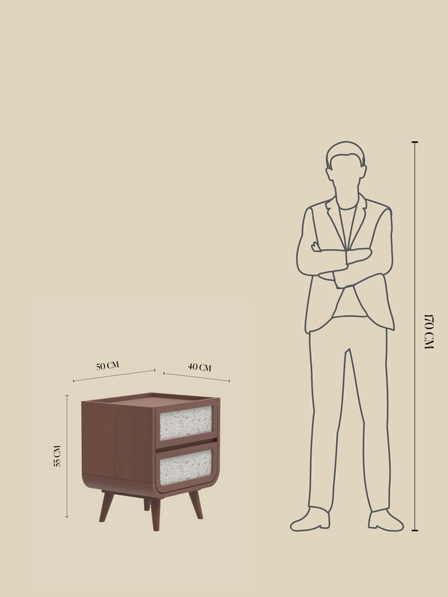 Kael Two Drawer Bedside Table - Walnut