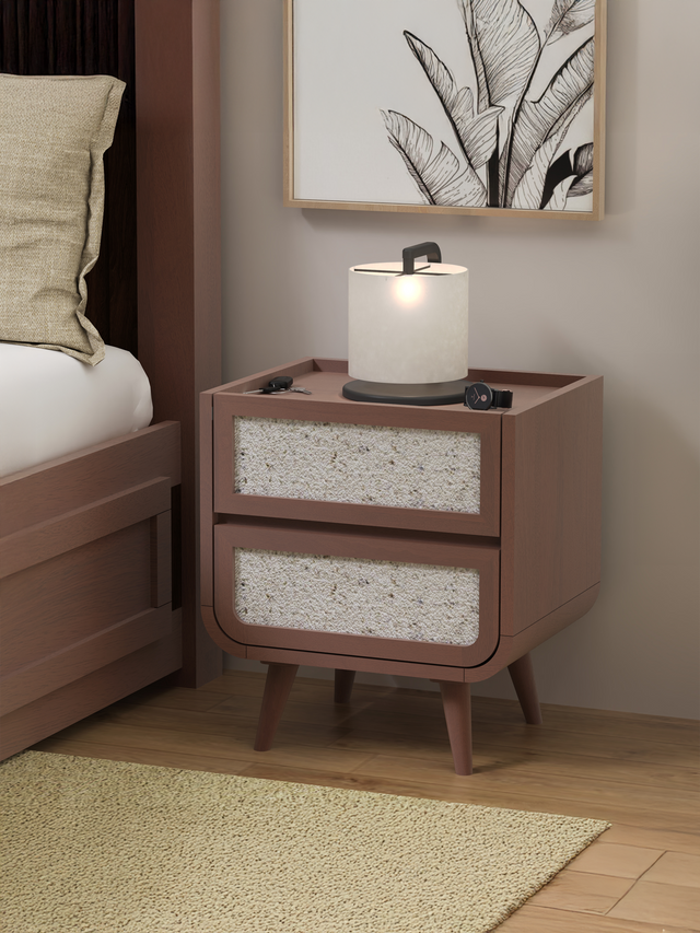 Kael Two Drawer Bedside Table - Walnut