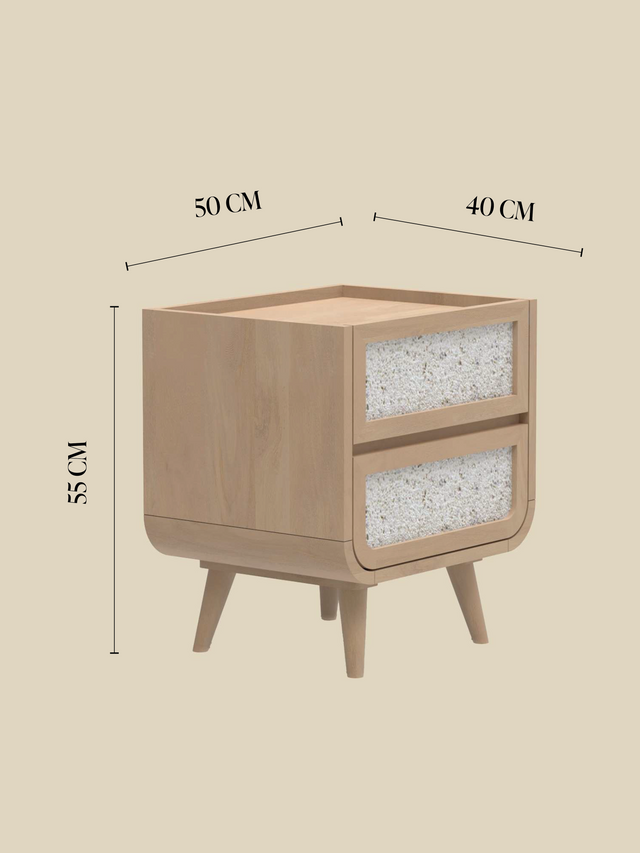 Kael Two Drawer Bedside Table - Natural