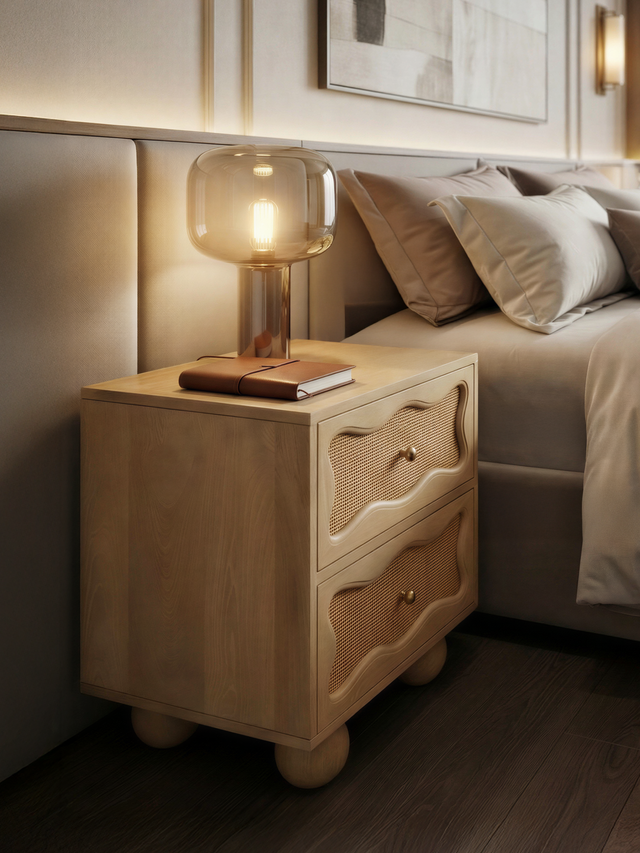 Carlo Two Drawer Bedside Table With Cane
