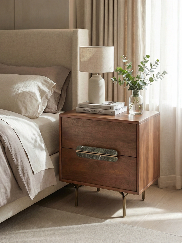 Menlo Two Drawer Wooden Bedside Table