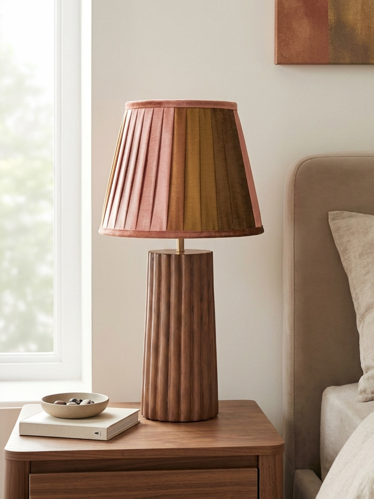 Teresa Silk Ombre Lampshade with Fluted Mango Wood Base