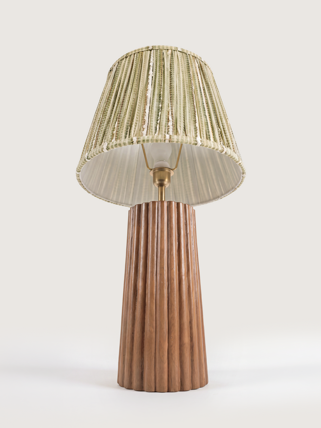 Vadim Silk Striped Lampshade with Fluted Mango Wood Base