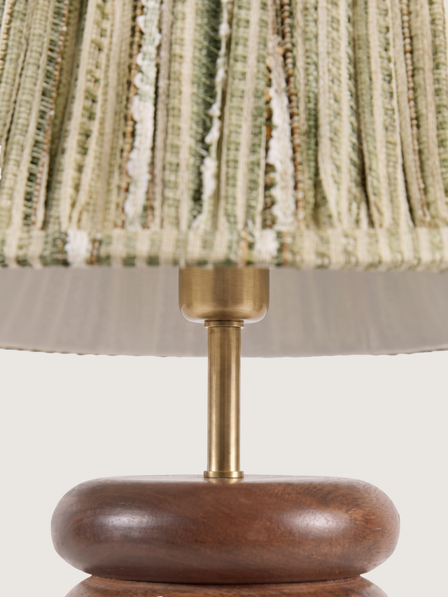 Vadim Silk Striped Lampshade with Sculptural Mango Wood Base