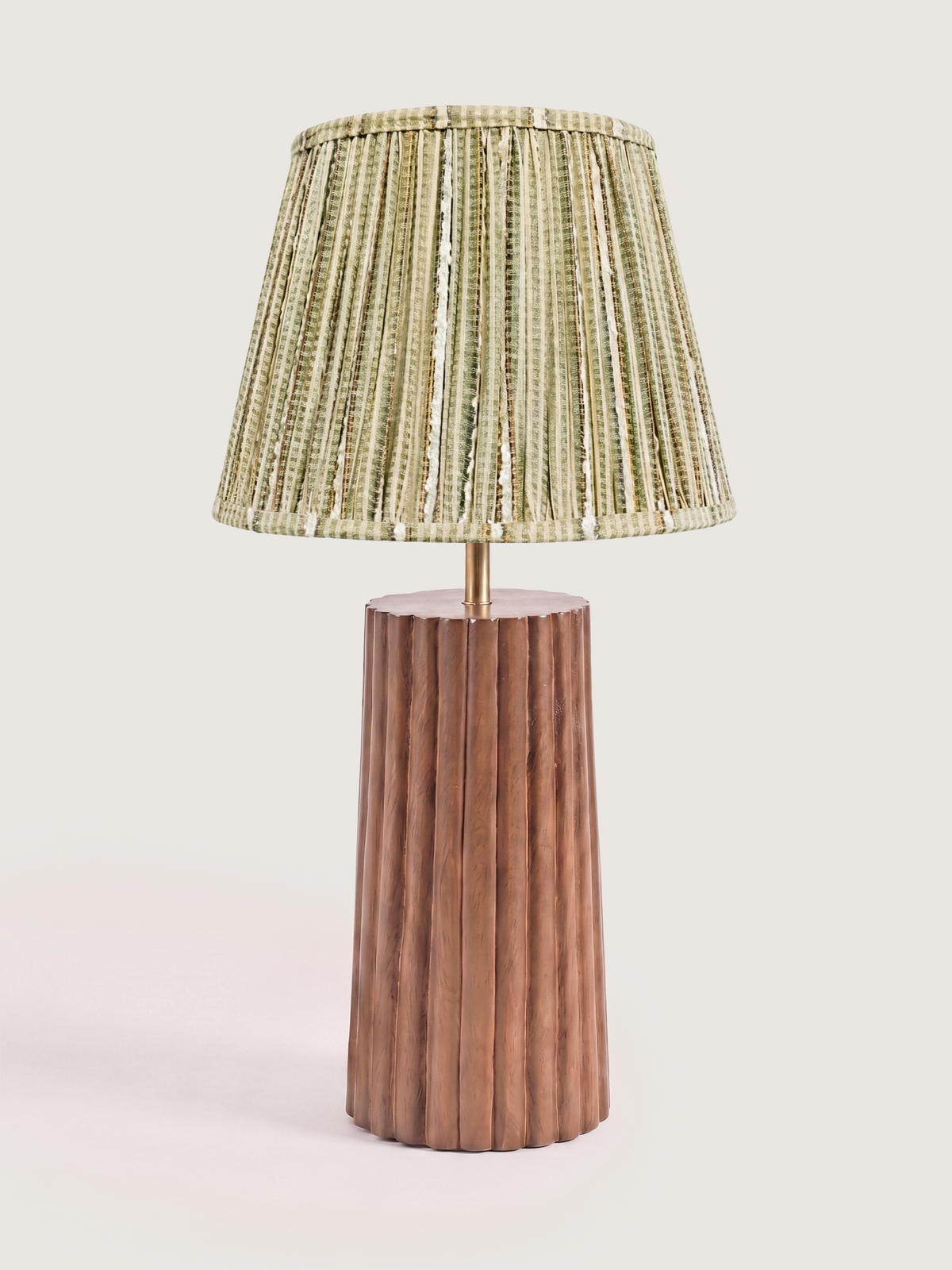 Vadim Silk Striped Lampshade with Fluted Mango Wood Base