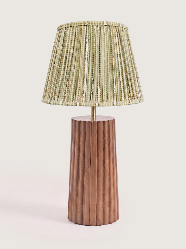 Vadim Silk Striped Lampshade with Fluted Mango Wood Base