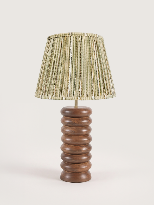 Vadim Silk Striped Lampshade with Sculptural Mango Wood Base